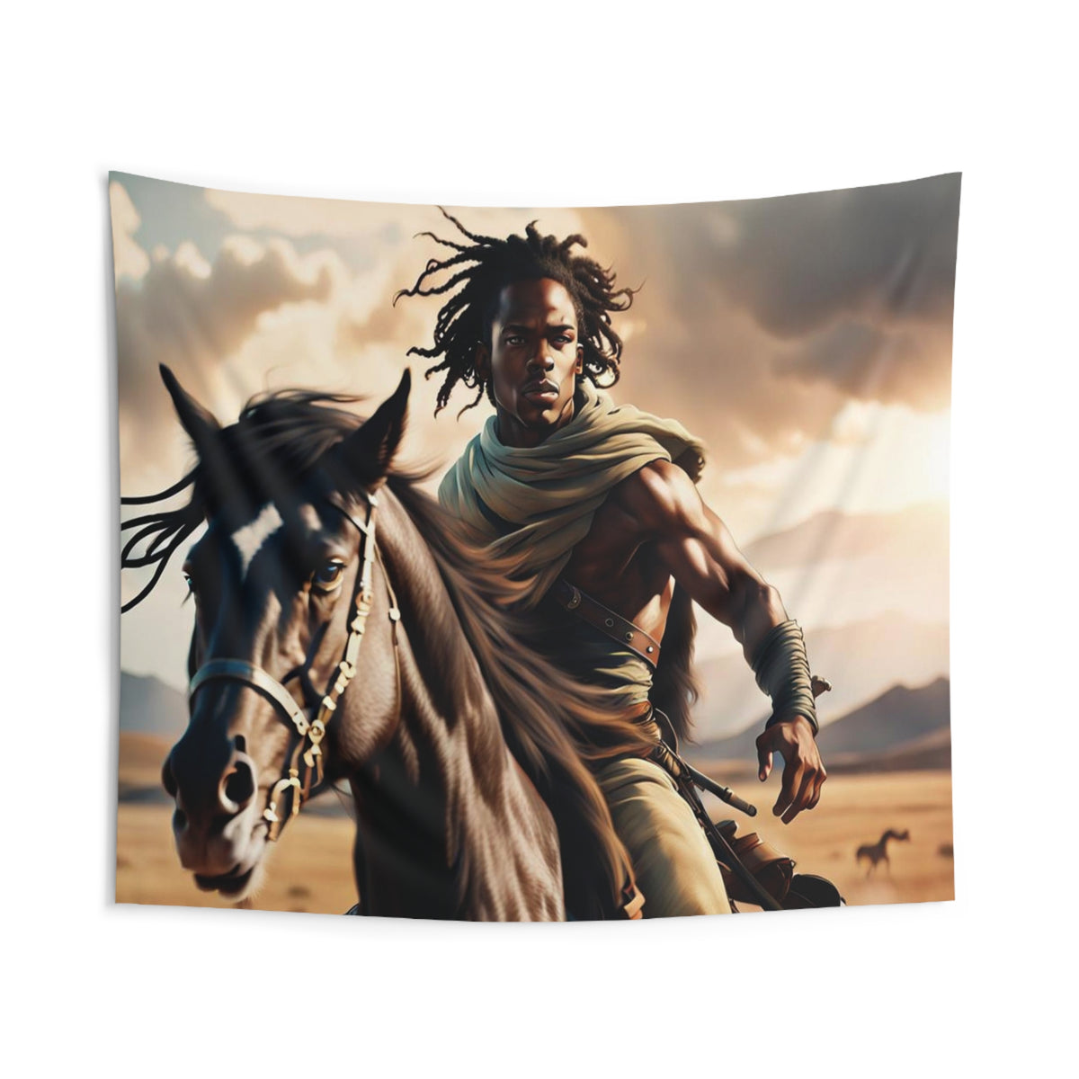 Warrior Navigating the Plains on Horseback, Black Man Art Tapestry, African American Man On Horse Wall Art, Western Wall Art Modern Home Decor, Horse Lover Gift