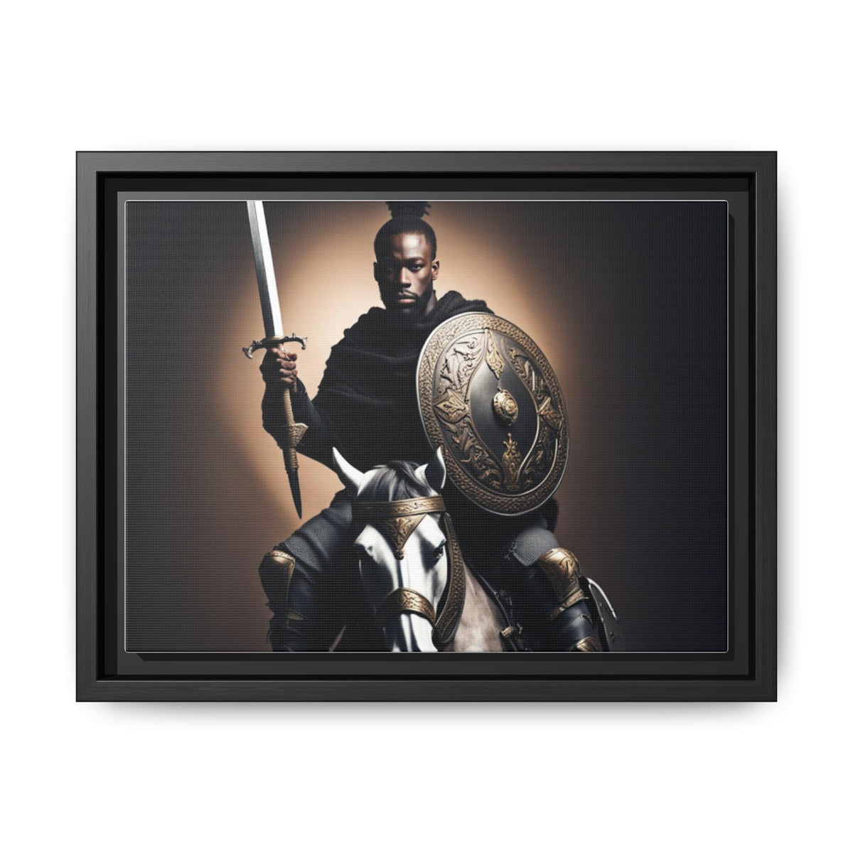 Warrior with Shield on Horseback  Matte Canvas, Framed (Multi-color)